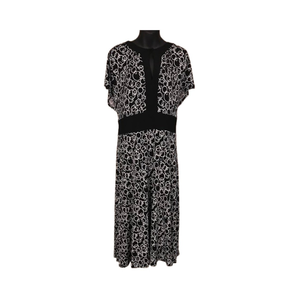 VTG SCARLETT Black White Circle Print Maxi Dress Keyhole Short Sleeve Size 18W